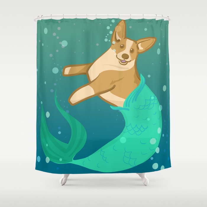 Mermaid Corgi Shower Curtain