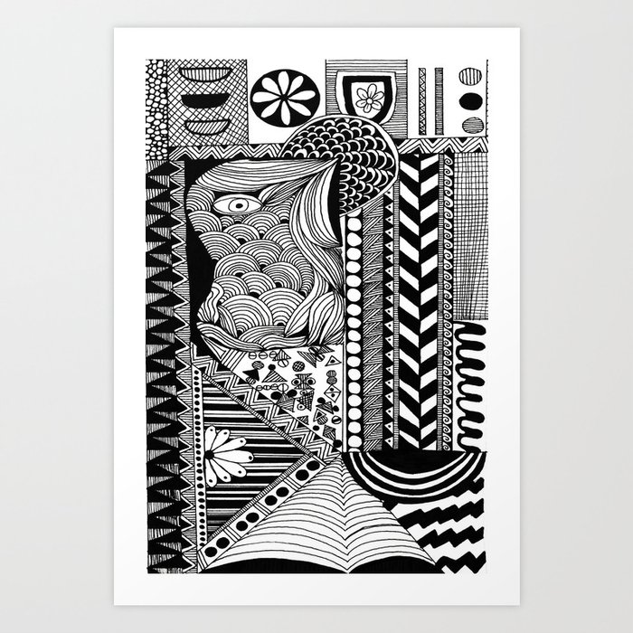 Black & White Pattern Design, Geometric Shapes Art Print