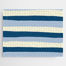 Uneven Stripes - Dark Blue, Light Blue and Cream Jigsaw Puzzle