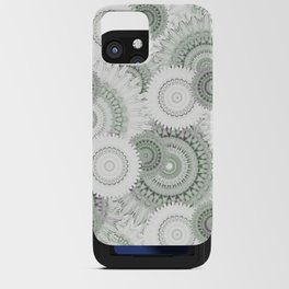 Soft lit mandalas in light moss green and grey iPhone Card Case