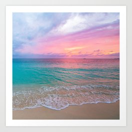 Aerial Photography Beautiful: Turquoise Sunset Relaxing, Peaceful, Coastal Seashore Art Print