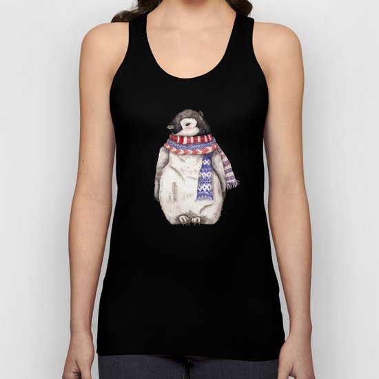 Baby Penguin in Red and Blue Scarf. Winter Season Unisex Tank Top