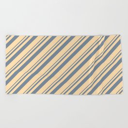 [ Thumbnail: Light Slate Gray & Tan Colored Lines Pattern Beach Towel ]