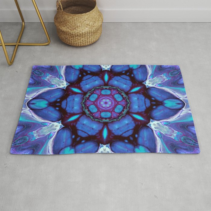 Digital Art Bue And Purple Kaleidoscope Geometric Colorful Rug By Colorflowcreations