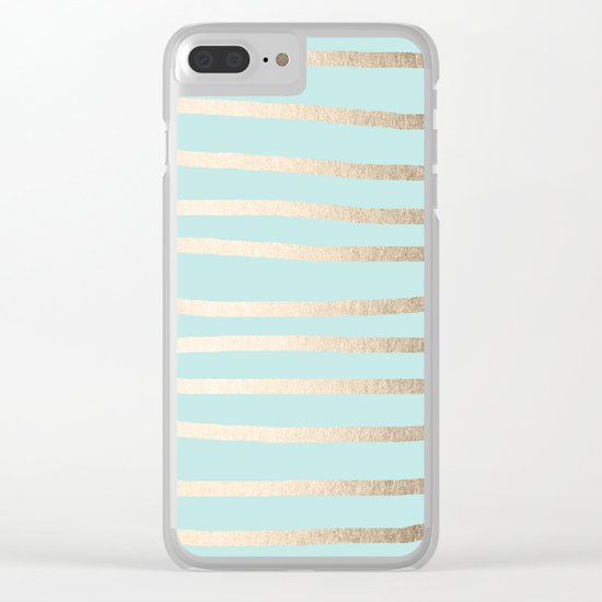 Simply Drawn Stripes White Gold Sands on Succulent Blue Clear iPhone Case