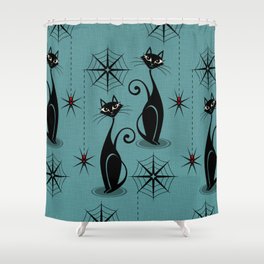 Retro Atomic Spooky Cats Shower Curtain