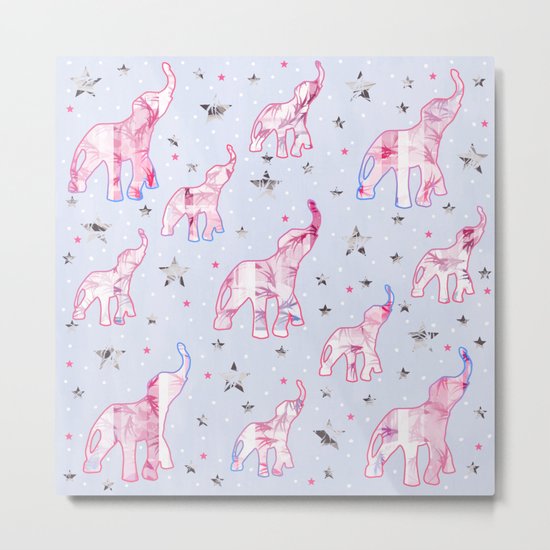 Cute Pastel Tone Elephants Stars Pattern Metal Print