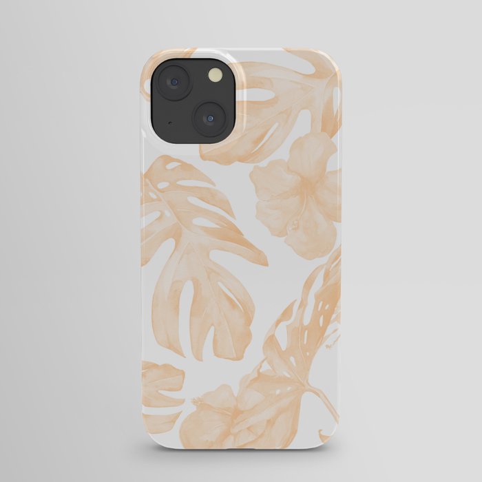 Island Vacation Hibiscus Palm Leaf Coral Apricot Orange iPhone Case