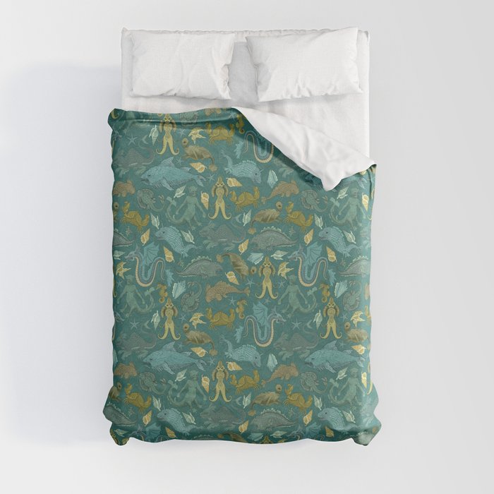 Deepsea Cryptids in Sea Green Duvet Cover