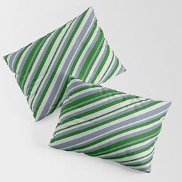 [ Thumbnail: Slate Gray, Dark Green & Light Gray Colored Striped/Lined Pattern Pillow Sham ]