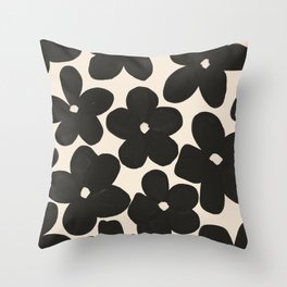 70s Flowers Pattern in Charcoal Grey and Nude Throw Pillow