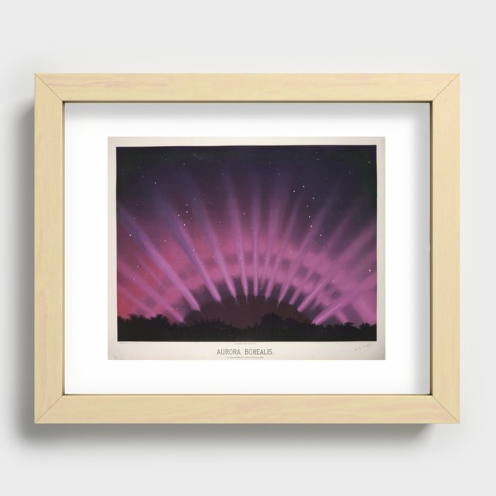 Vintage Aurora Borealis northern lights poster in magenta - pink Recessed Framed Print