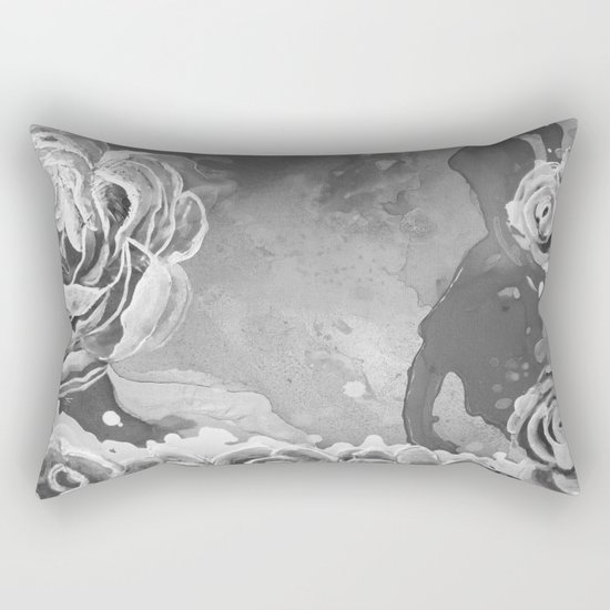 Mad Lucy's Golden Roses. Yellow Roses and Galaxy Blue in Black and White Shadow Rectangular Pillow