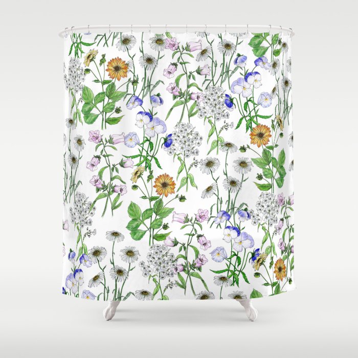Beautiful Pattern With Summer Meadow Flowers Shower Curtain By