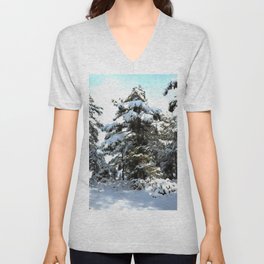 Pine Tree Coated In Snow V Neck T Shirt