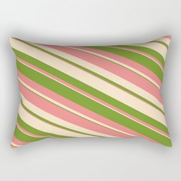 [ Thumbnail: Bisque, Green, and Light Coral Colored Striped/Lined Pattern Rectangular Pillow ]