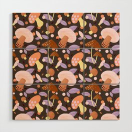 Brown and purple mushroom pattern Wood Wall Art