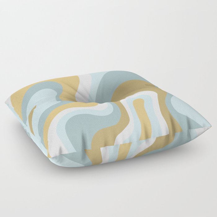 Trippy Psychedelic Abstract in Aqua, Yellow, Gold and White Floor Pillow