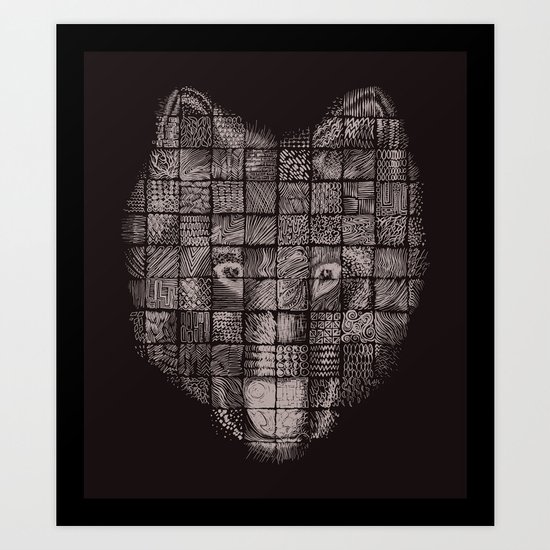 A Patchwork Wolf Art Print
