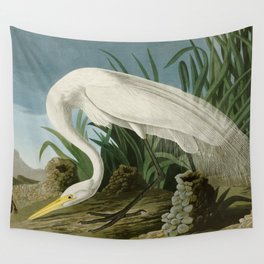 White Heron - John James Audubon's Birds of America Print Wall Tapestry