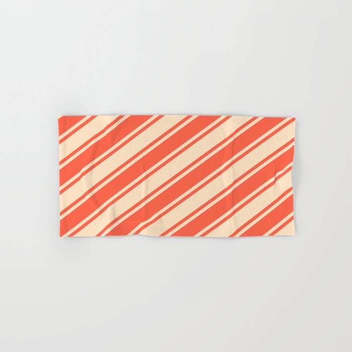 Red and Bisque Colored Stripes Pattern Hand & Bath Towel