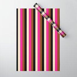 [ Thumbnail: Bisque, Deep Pink, Brown, and Black Colored Lines Pattern Wrapping Paper ]