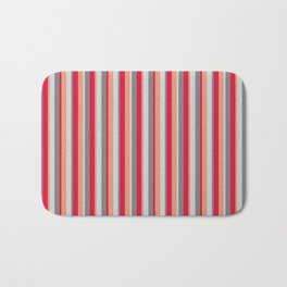 [ Thumbnail: Crimson, Gray, Light Grey, and Dark Salmon Colored Lines/Stripes Pattern Bath Mat ]