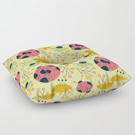 Scandinavian Spring Flowers with Ladybugs Floor Pillow