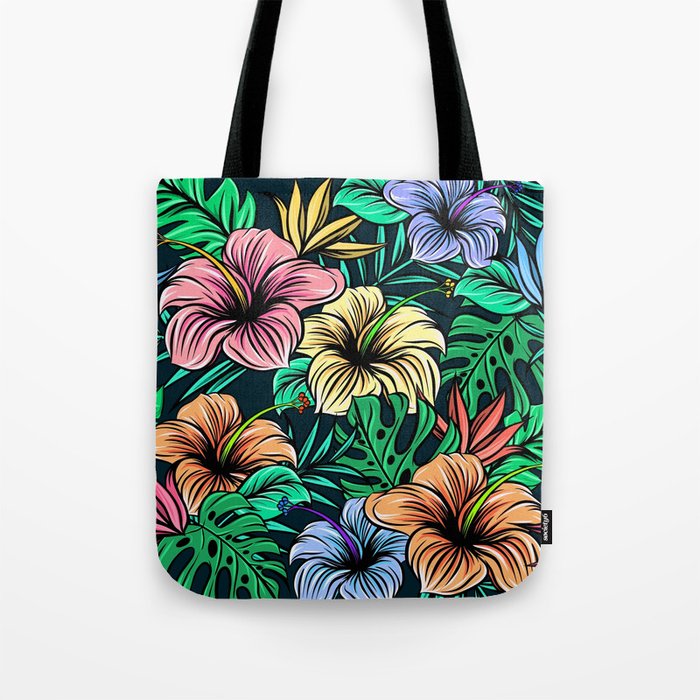 Hawaiian Hibiscus Floral Colorful Pattern Tote Bag