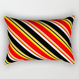 [ Thumbnail: Yellow, Red, Mint Cream, and Black Colored Pattern of Stripes Rectangular Pillow ]