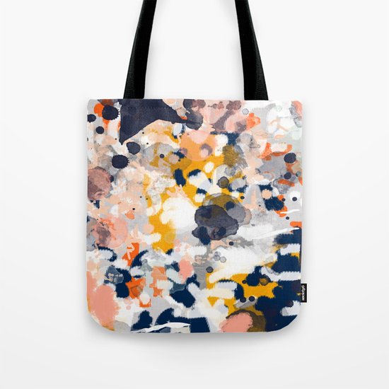 Stella - Abstract painting in modern fresh colors navy, orange, pink, cream, white, and gold Tote Bag