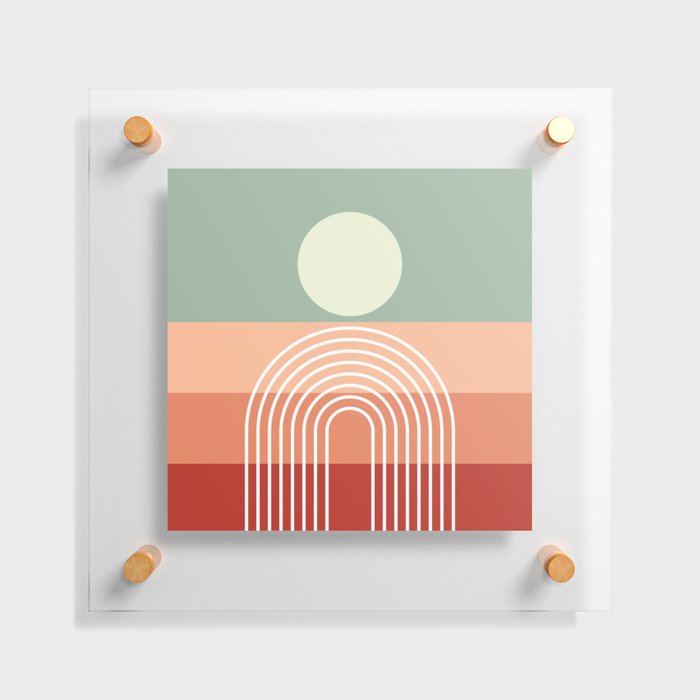 Geometric Rainbow Sun Abstract 7 in sage green peach red Floating Acrylic Print