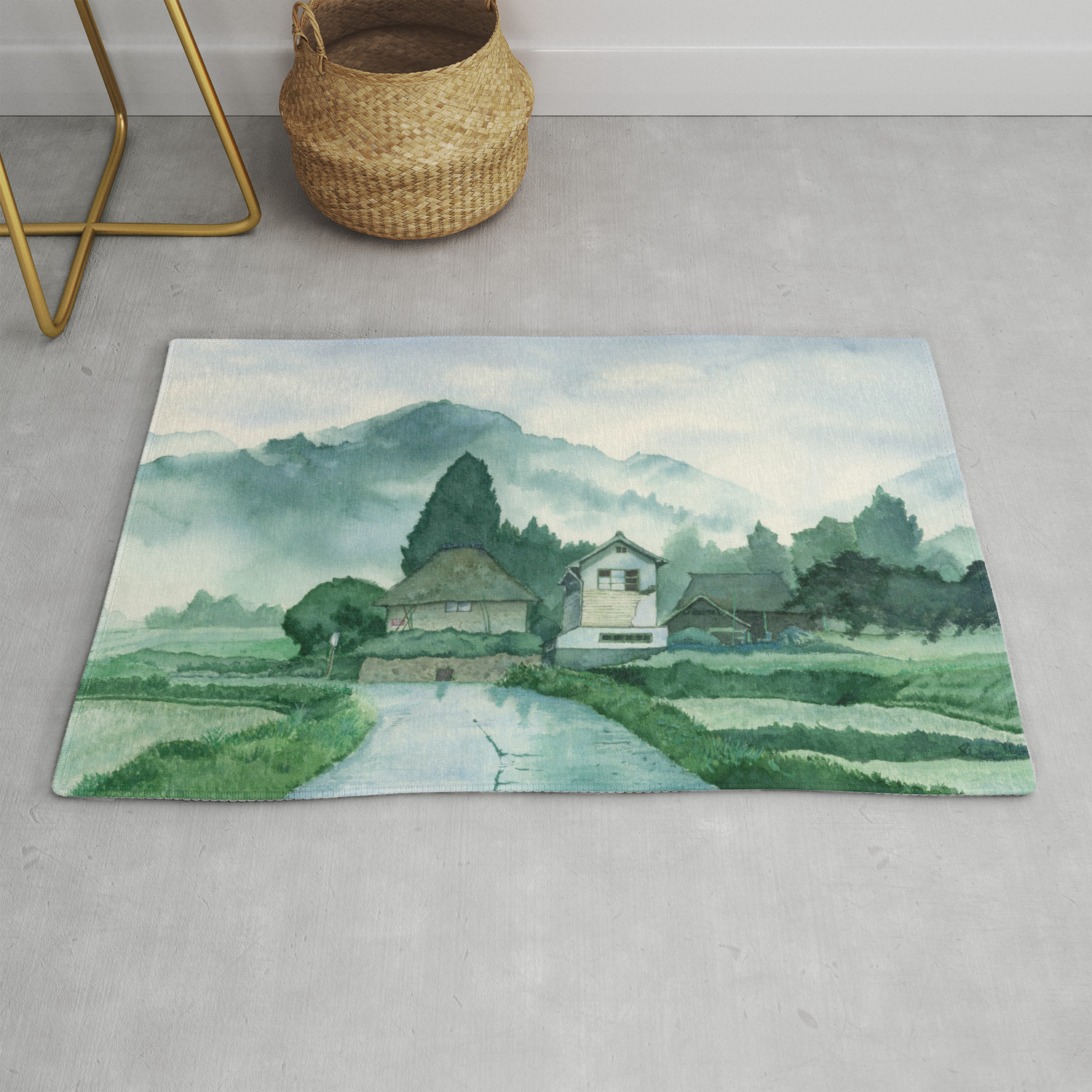 Japanese Village After Rain Art Watercolor Painting Print By Suisai Genki Rug By Suisaigenki Society6