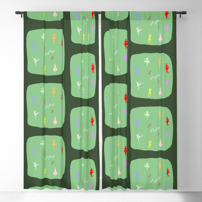 Colorful Ballerinas Green Blackout Curtain