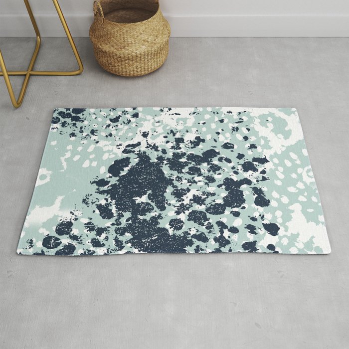Izzie - abstract painting navy mint white trendy color palette summer bright decor Rug