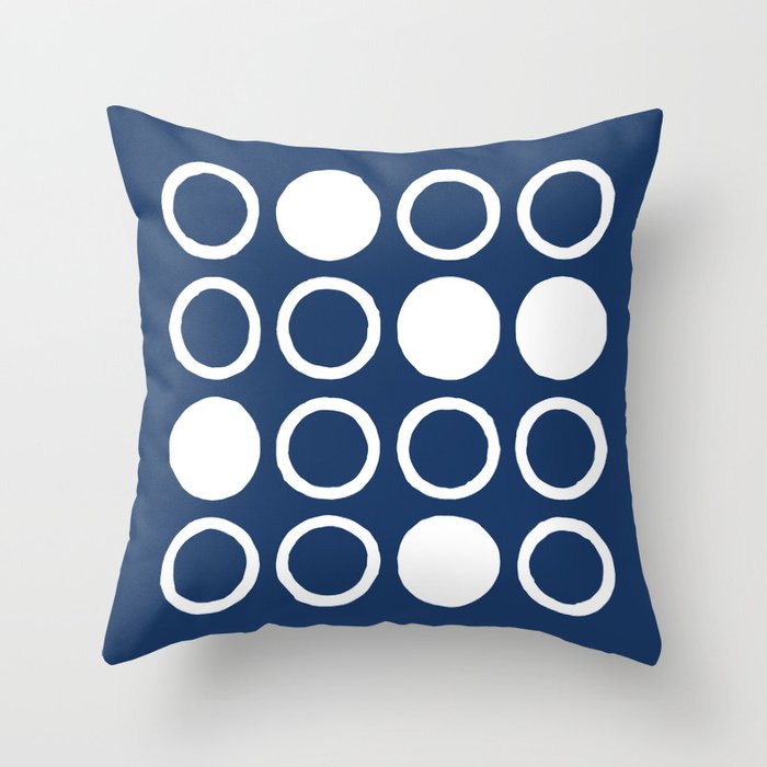 Mid Century Modern Circle and Dot Pattern 240 Navy Blue Throw Pillow