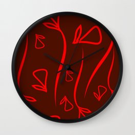 Geometric pattern made from plant red elements on claret background. Wall Clock | Garden, Silhouette, Ornament, Fall, Agriculture, Floral, Botanical, Straw, Organic, Ear 