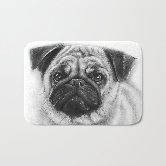 Cute Pug Dog Animal Pugs Portrait Bath Mat