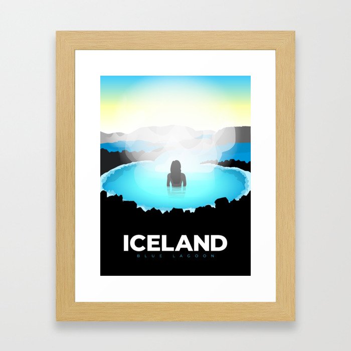 Retro Iceland Travel Poster - Blue Lagoon Framed Art Print