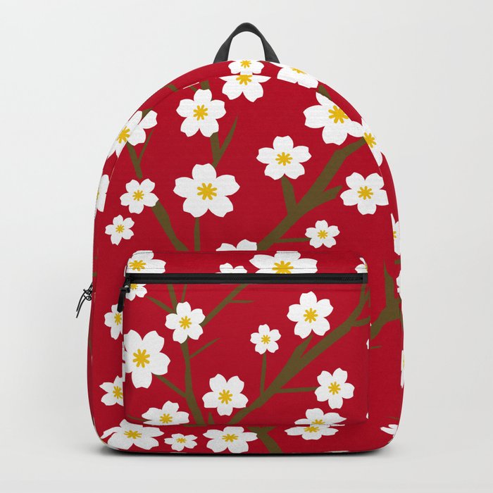 White Blossoms - red 3 Backpack