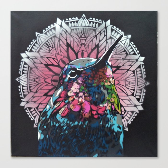 Saint Bird Colibri Unique Stencil Art Painting Canvas Print By