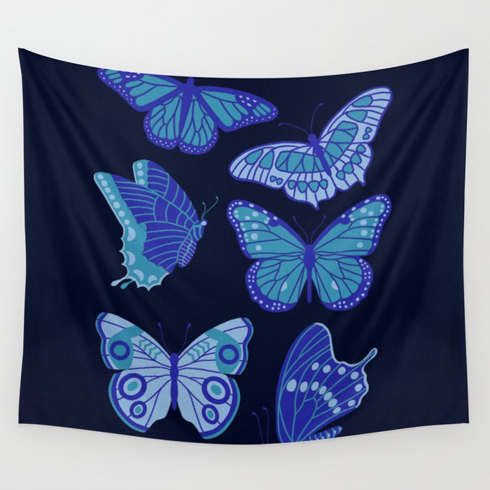 Texas Butterflies – Blue on Navy Wall Tapestry