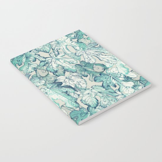 Fig Leaf Fancy - a pattern in teal and grey Notebook