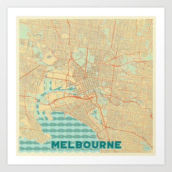 Melbourne Map Retro Art Print