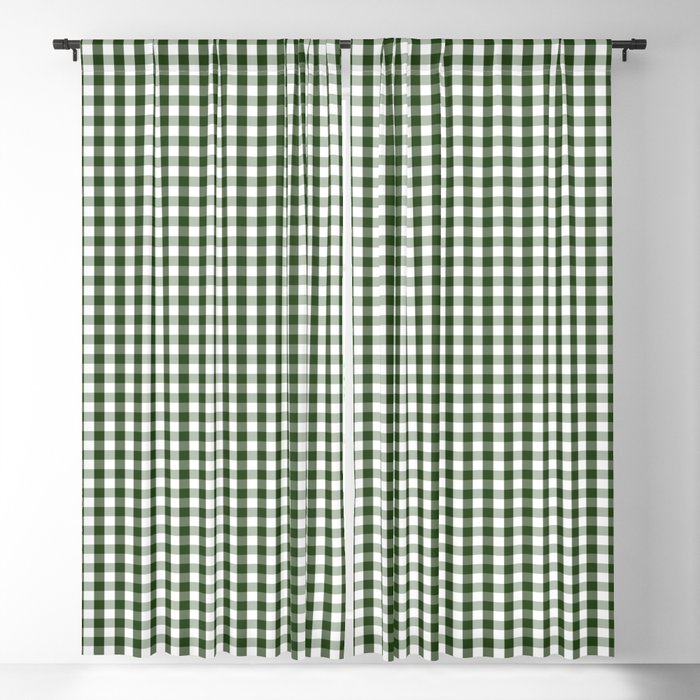 Small Dark Forest Green and White Gingham Check Blackout Curtain