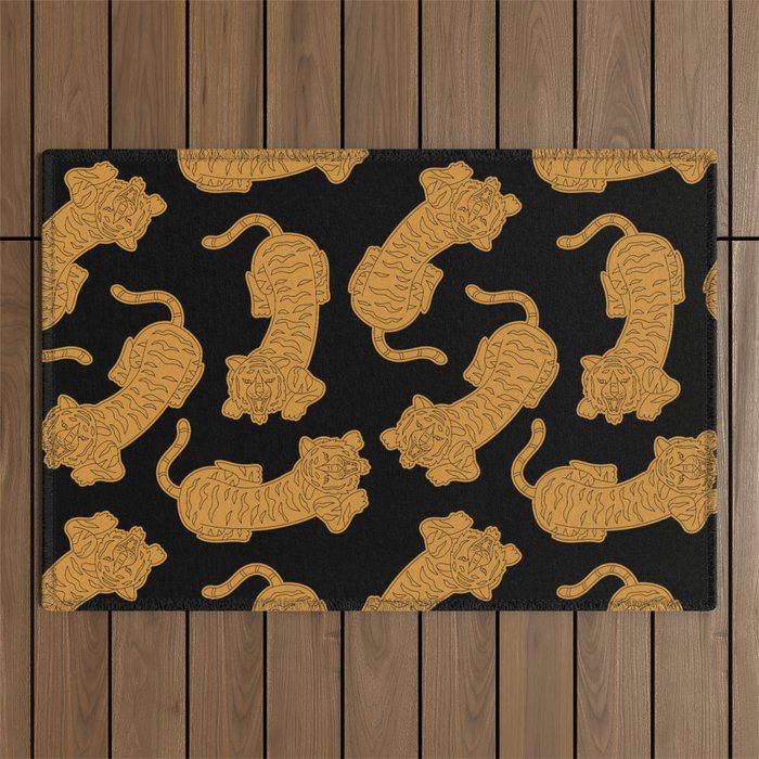 Chinese tiger pattern. Zodiac sign design. Animal silhouette. Horoscope symbol Outdoor Rug