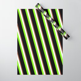 [ Thumbnail: Eyecatching Hot Pink, Brown, White, Chartreuse & Black Colored Pattern of Stripes Wrapping Paper ]