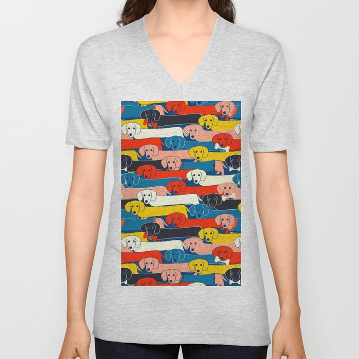 COLORED DOGS PATTERN 2 V Neck T Shirt