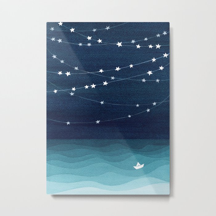 Garlands of stars, watercolor teal ocean Metal Print