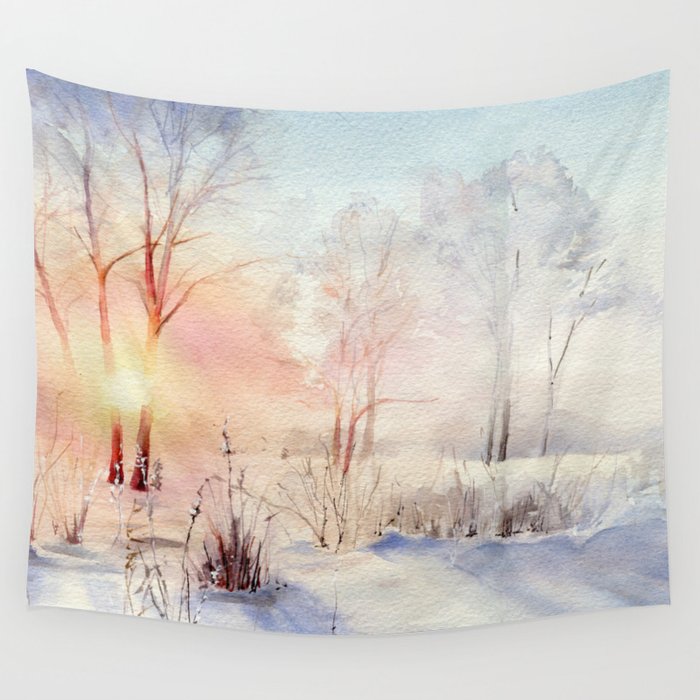 Ethereal Snowy Christmas Morning Sunrise  Wall Tapestry